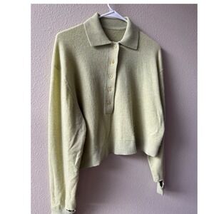 Wool Cashmere Blend Cropped Polo Sweater Green Button Up 90s, Y2K, Buffy